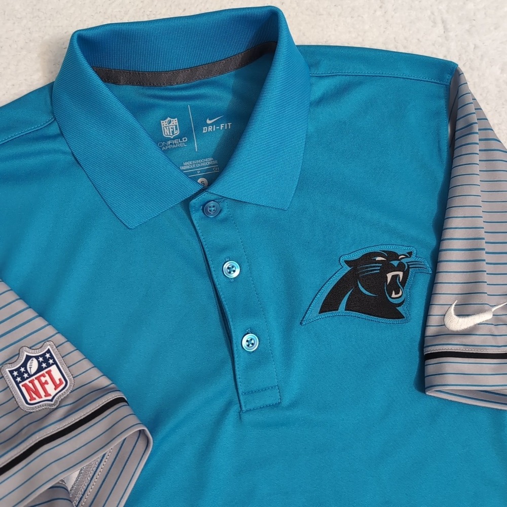 NEW NFL‎ Carolina Panthers On Field Nike Dri-FIT Blue and Gray Split Tone Polo
